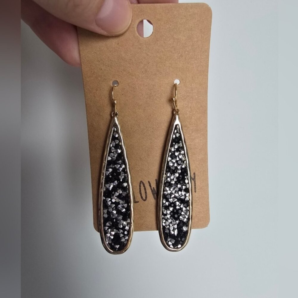 Willow May Elegant Black and Silver Teardrop Earrings